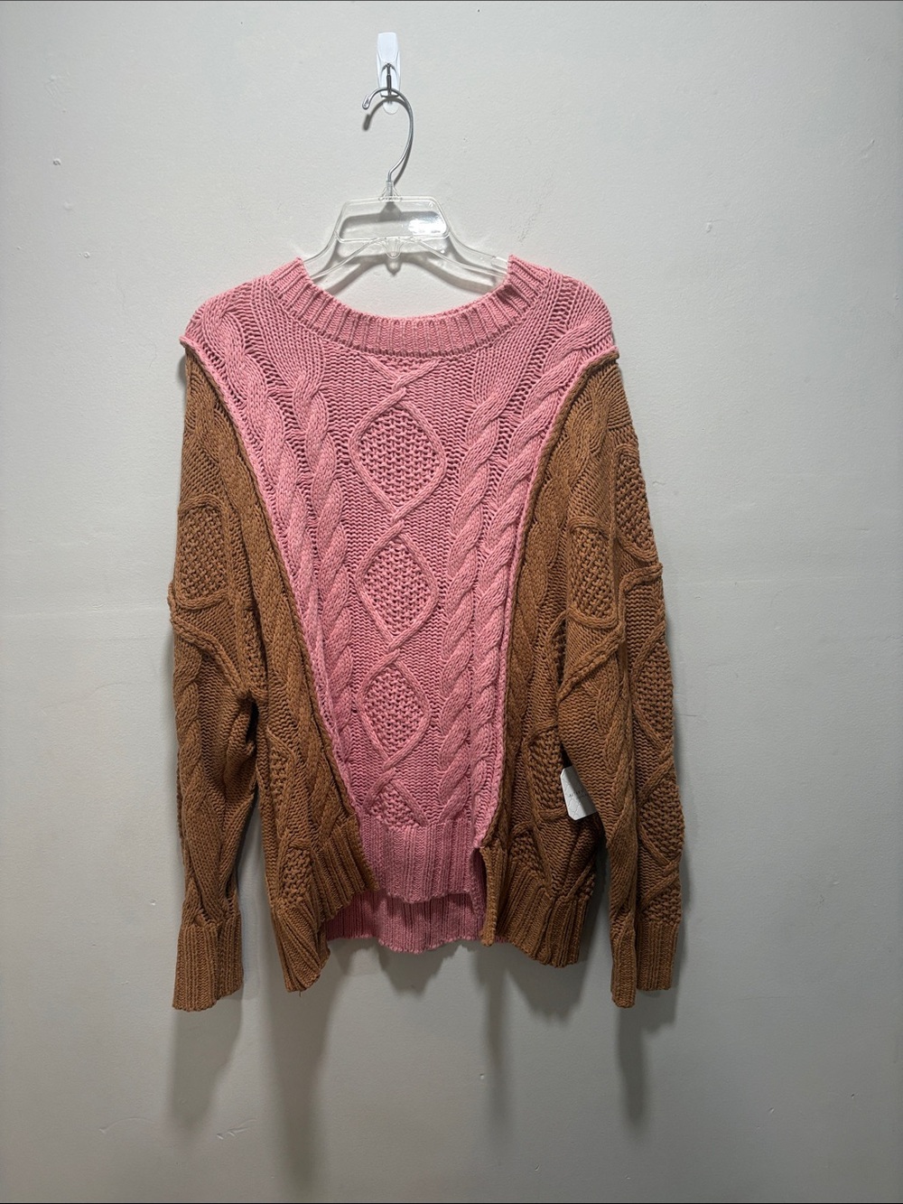 Altar'd State Pink & Brown Cable-Knit Colorblock Sweater